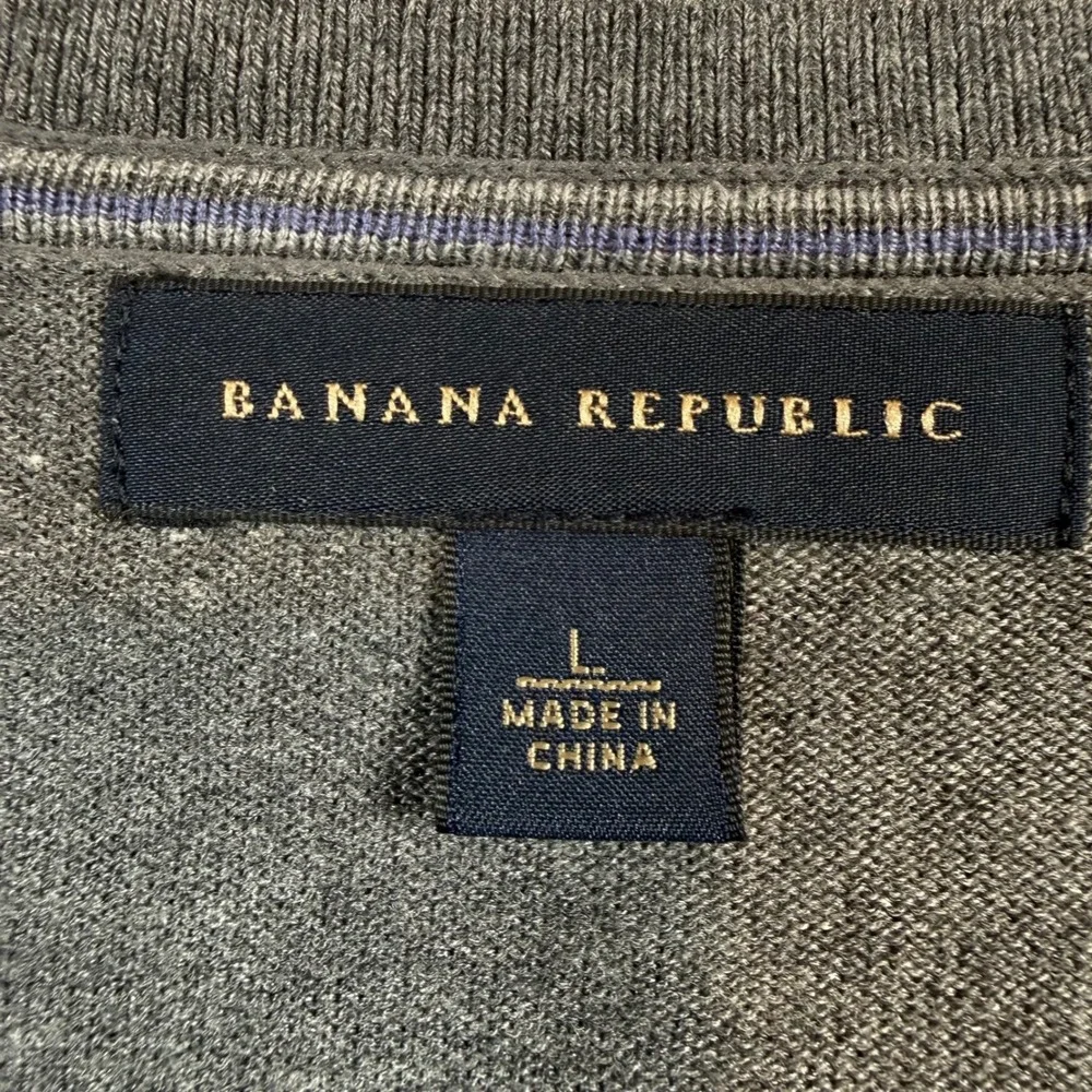 Banana Republic V-Neck Sweater‎ Mens Large Grey Silk Cotton Cashmere Knit